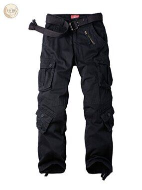 Cotton Cargo Work Pants 8 Pocket Straight Leg Hiking Outdoor